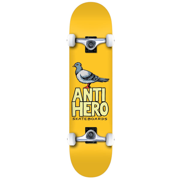 An ANTIHERO PIGEON COMPLETE 8.25 skateboard with a pigeon on it.