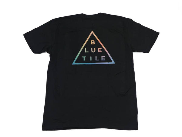 A BLUETILE TRI-DYE T-SHIRT BLACK with a rainbow triangle on it.