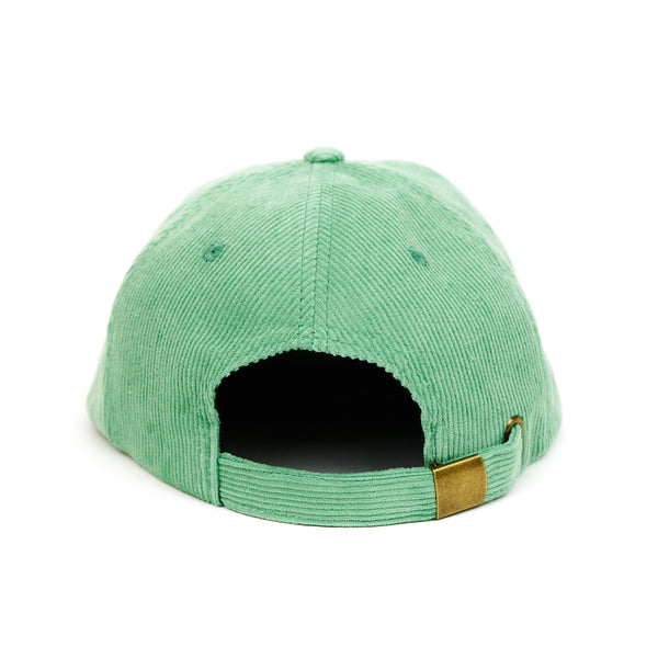The back of a Bluetile Smoke Squares Dad Hat Mint Corduroy from Bluetile Skateboards.
