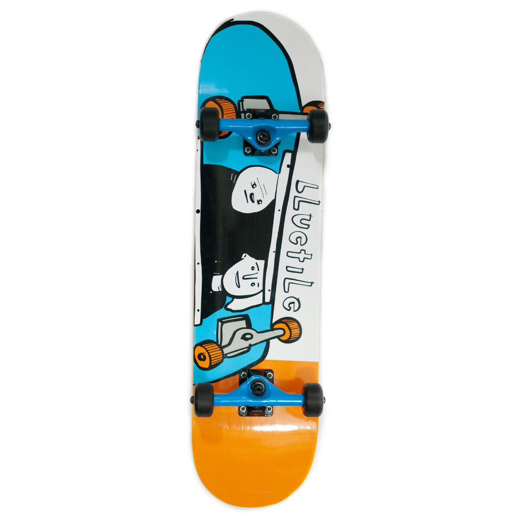 A Bluetile Skateboards "SKATE BORED" COMPLETE 8.0 skateboard with a cartoon character on it.