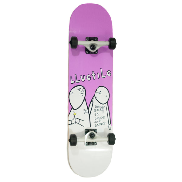 An BLUETILE X STREET CANOE COMPLETE 8.0 skateboard from Bluetile Skateboards with two people on it, cruising down the street like a street canoe.