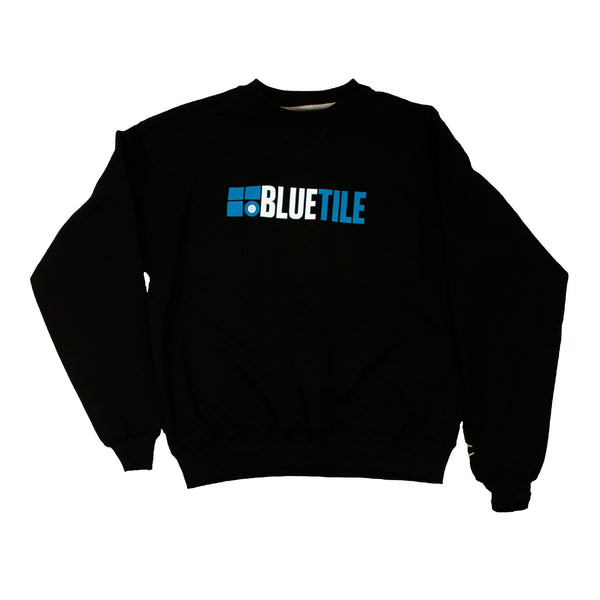 A black sweatshirt with the word Bluetile Skateboards, a throwback to 2010.