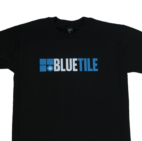 A BLUETILE THROWBACK 2010 LOGO T-SHIRT BLACK with a BLUETILE Skateboards LOGO that says BLUETILE.