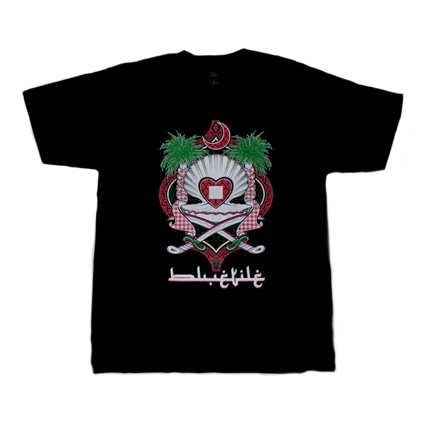A BLUETILE PEARL HEART T-SHIRT BLACK with a skull and crossbones on it. (Brand Name: Bluetile Skateboards)