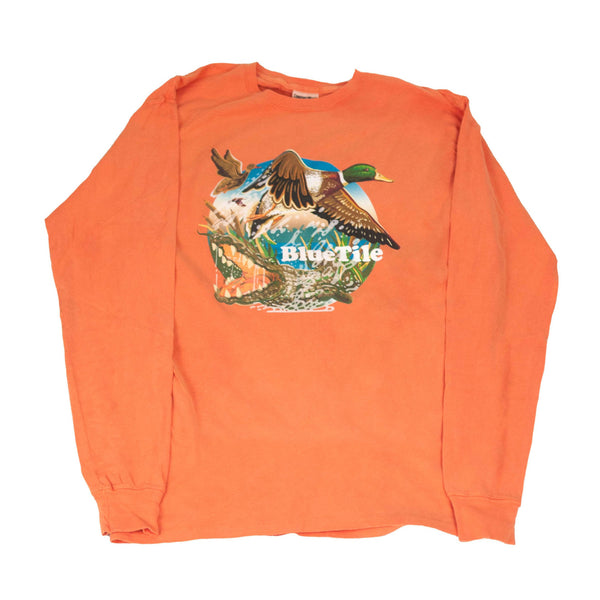 A Bluetile Skateboards BLUETILE WILDERNESS DUCKS LONG SLEEVE HORIZON shirt with an image of ducks and birds.