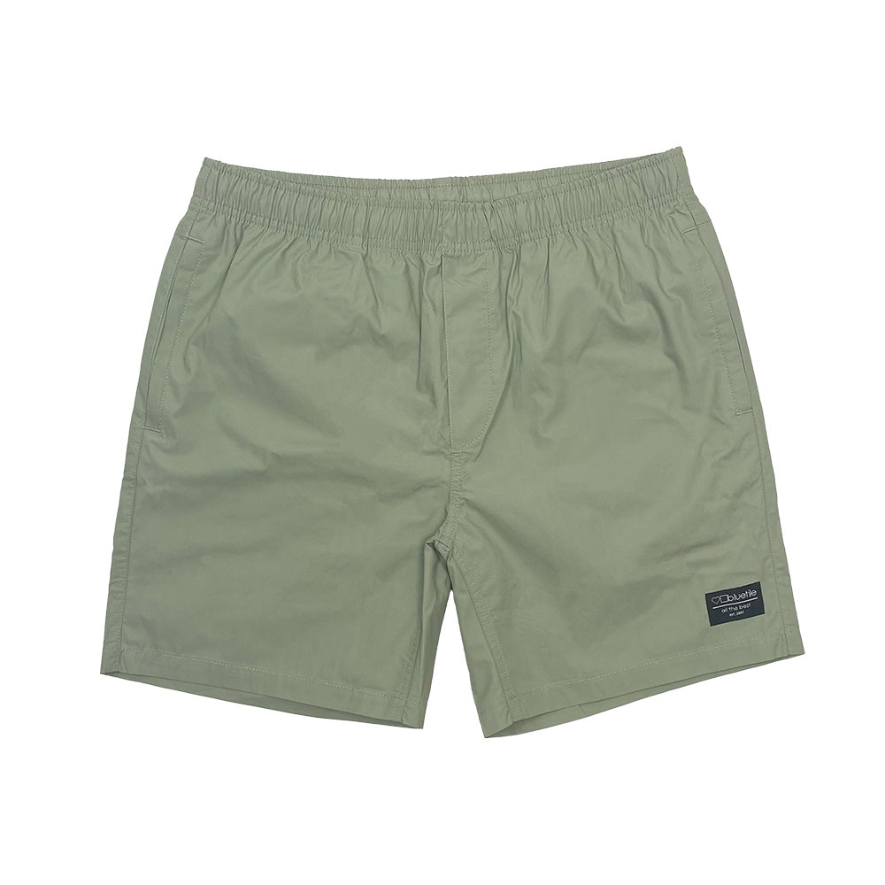 The BLUETILE SURPLUS BEACH SHORT PISTACHIO by Bluetile Skateboards in olive green are made of 100% cotton.