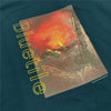 A BLUETILE CAMP SIDE TEE PINE GREEN t-shirt from Bluetile Skateboards with a campfire image on it.