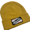 A yellow BLUETILE CRAFT PATCH BEANIE MUSTARD with a bluele patch.