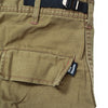 A pair of BLUETILE FORAGER CARGO PANT RUSSET BROWN with utility pockets and a belt from Bluetile Skateboards.