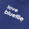 A Bluetile Skateboards navy BLUETILE LOVE BLUETILE TEE with the words love bluetile printed on it.