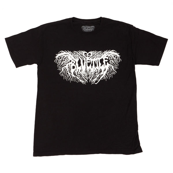 A BLUETILE METAL TEE BLACK / WHITE from Bluetile Skateboards with their white logo on it in a normal fit.