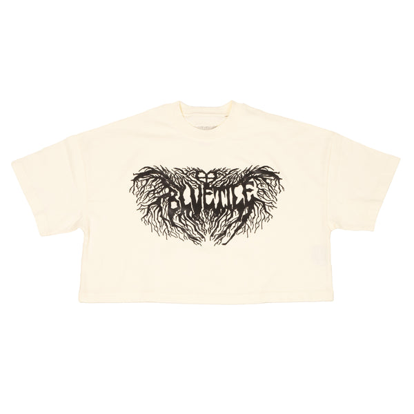 A white Bluetile Skateboards COLLARCROPPED t-shirt made of COMFORTSOFT COTTON with an image of an owl on it.