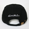 A low-profile BLUETILE X SPINA HEART & SQUARE HAT BLACK with a white logo on it from Bluetile Skateboards.