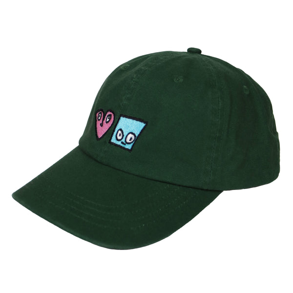 A Bluetile Skateboards BLUETILE X SPINA HEART & SQUARE HAT GREEN with two hearts on it.