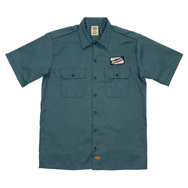 Bluetile Skateboards Lincoln Green work shirt.