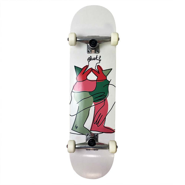 A BLUETILE X L.B. ANNIVERSARY PARTY COMPLETE from Bluetile Skateboards with a green and red design on it.