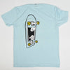 A BLUETILE x STREET CANOE SKATE BORED SHIRT ICE BLUE with a cartoon skateboard on it, made by Bluetile Skateboards.