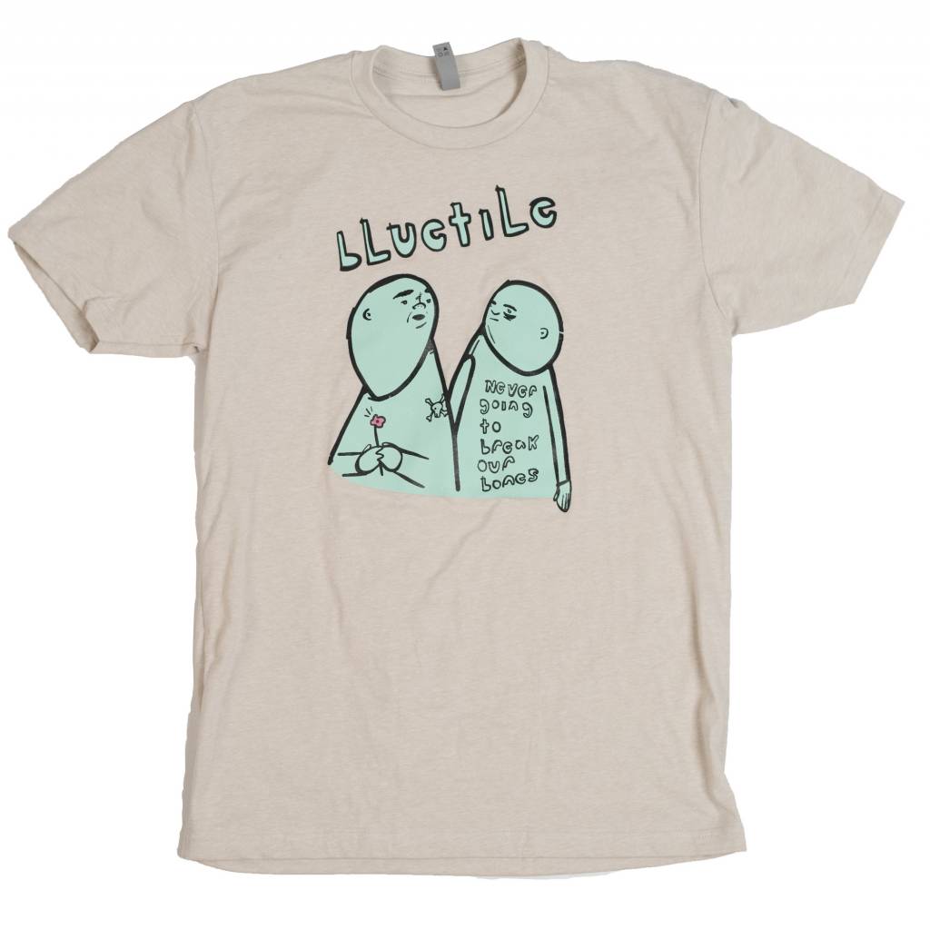 A BLUETILE NEVER BREAK BONES T-SHIRT SAND / MINT by Bluetile Skateboards featuring two people holding hands.