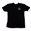 A BLUETILE SUPPLY CO black t - shirt with a white circle on it from Bluetile Skateboards.
