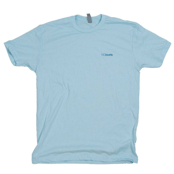 A Bluetile Skateboards light blue t-shirt with the BLUETILE NO POCKET T-SHIRT BLUE / BLUE, perfect for boosting your street cred.