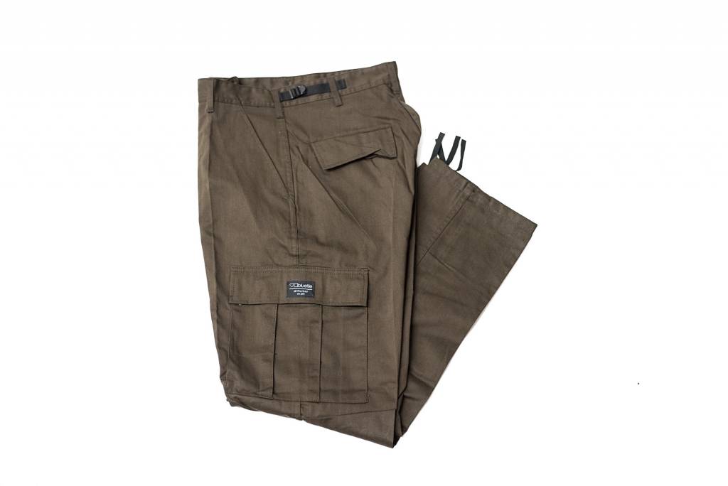 A pair of comfortable Bluetile Surplus Cargo Pant Brown by Bluetile Skateboards on a white background.
