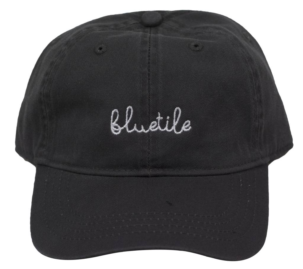 A BLUETILE SCRIPT DAD HAT GREY with the word'blue'embroidered on it.