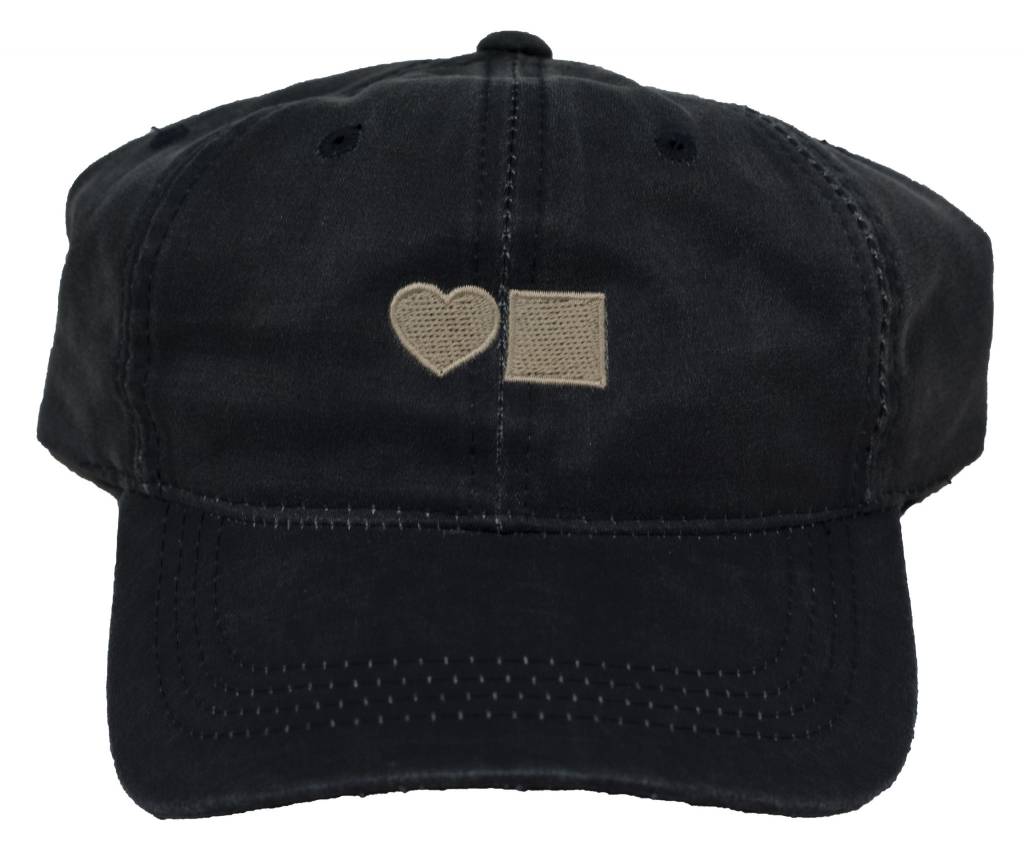 A BLUETILE WAXED CANVAS DAD HAT BLUE with a gold heart on it. (Brand: Bluetile Skateboards)