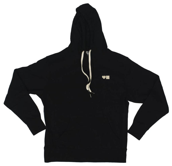 A BLUETILE LOVE BLUETILE PREMIUM HOODIE BLACK with a white logo on it. (Brand: Bluetile Skateboards)