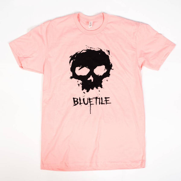 A limited edition ZERO X BLUETILE SKULL T-SHIRT PINK by Bluetile Skateboards.