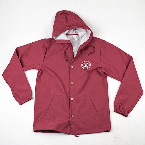 The BLUETILE SUPPLY CO HOODED COACHES JACKET (BURGUNDY) by Bluetile Skateboards.
