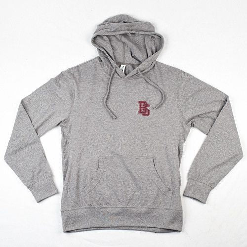 A Bluetile Skateboards gray hoodie with the letter b on it.