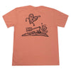 A Bluetile Skateboards t-shirt featuring a drawing of a heart and a shovel, designed by Sam Spina.
