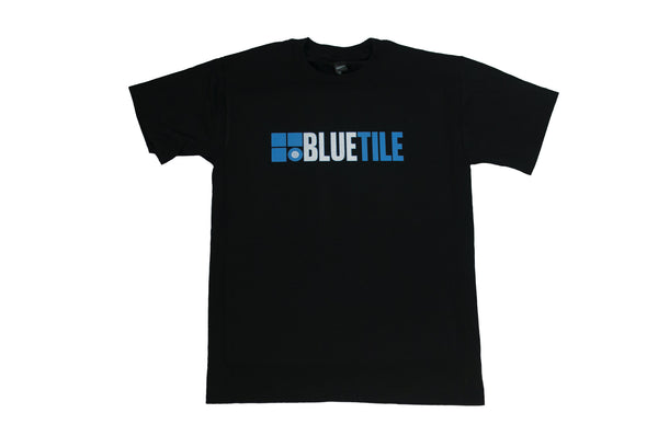 A BLUETILE THROWBACK 2010 LOGO T-SHIRT BLACK with the Bluetile Skateboards logo.
