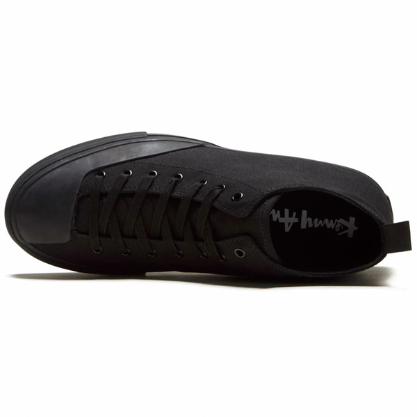 The CLEAR WEATHER KENNY BLACK / BLACK sneaker from clear weather, made with vegan materials, against a white background.