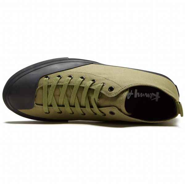 A pair of CLEAR WEATHER KENNY OLIVE / BLACK sneakers with black laces.