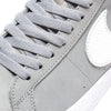 A pair of Nike SB Blazer Mid ISO Wolf Grey/White shoes with a white sole.