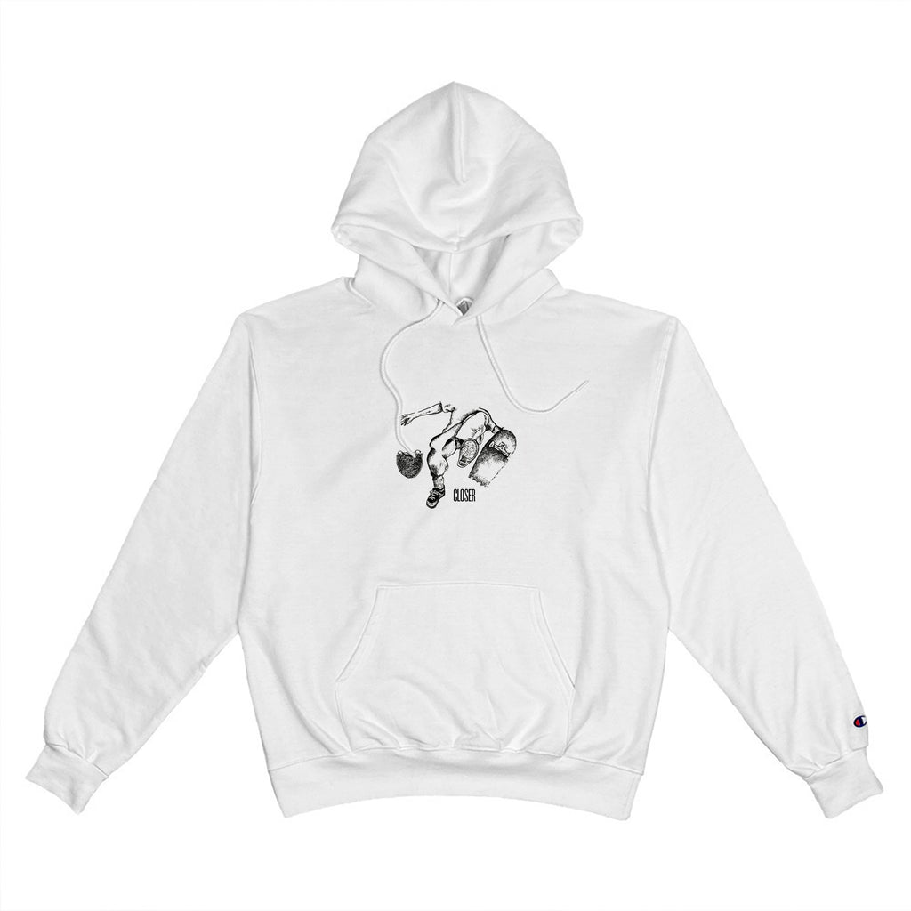 A CLOSER X MIKE GIGLIOTTI FOCUS HOODIE WHITE with a picture of a dog on it.