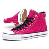A pair of CONVERSE CONS CHUCK TAYLOR ALL STAR PRO HI PRIME PINK/BLACK/WHITE shoes with black laces.