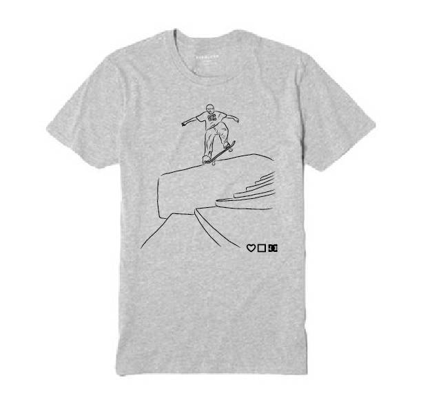 A BLUETILE WENNING GRAY t-shirt with a drawing of a snowboarder by Bluetile Skateboards.