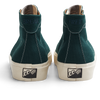 A pair of LAST RESORT AB VM001 HI CANVAS EMERALD/WHITE sneakers with a white logo on the side.