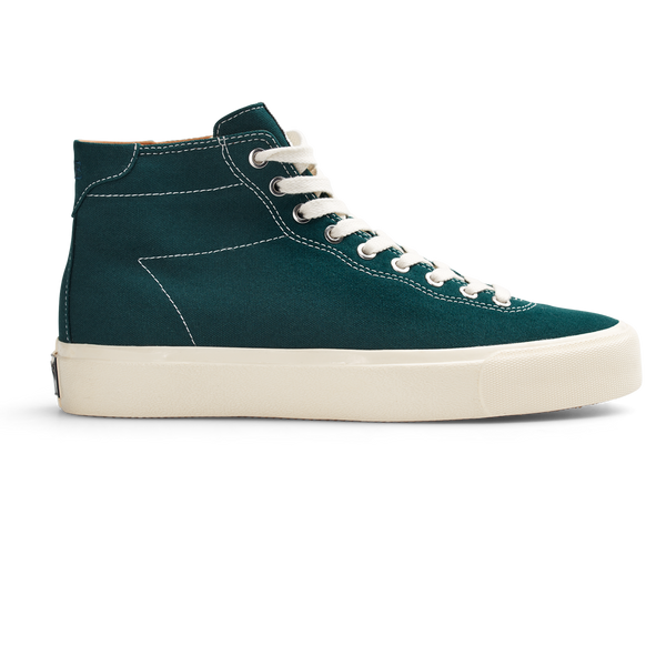 A green Last Resort AB VM001 HI CANVAS EMERALD/WHITE high top sneaker with white soles.