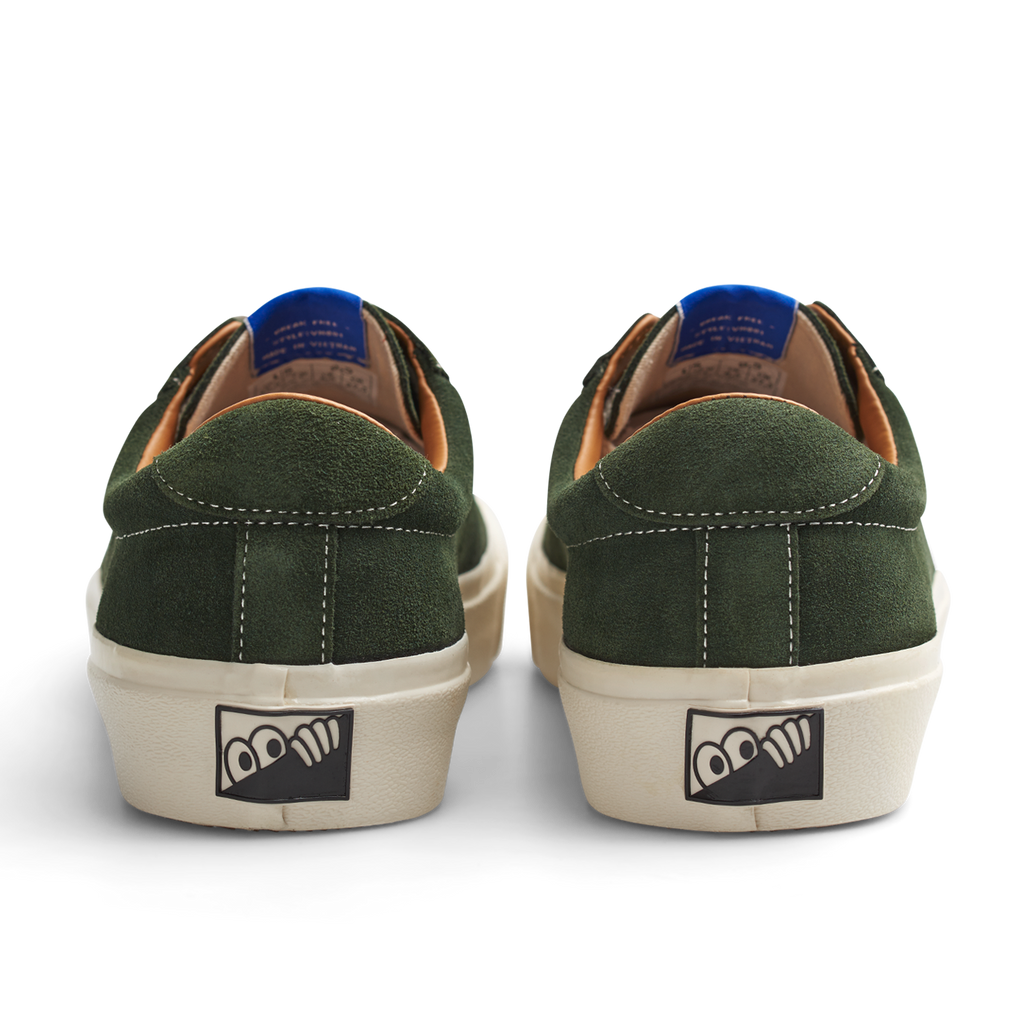 These LAST RESORT AB VM001 SUEDE OLIVE/WHITE green sneakers feature a white logo on the side.