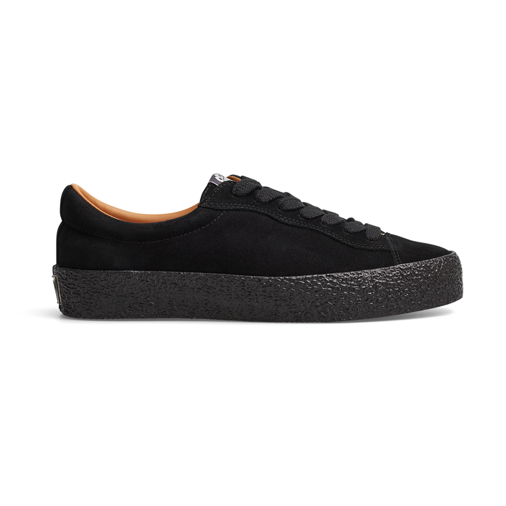 A LAST RESORT AB VM002 SUEDE LO BLACK/BLACK sneaker with orange soles.