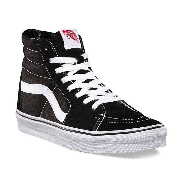 Vans Sk8-Hi Black / Black / White sneakers, featuring a waffle outsole.
