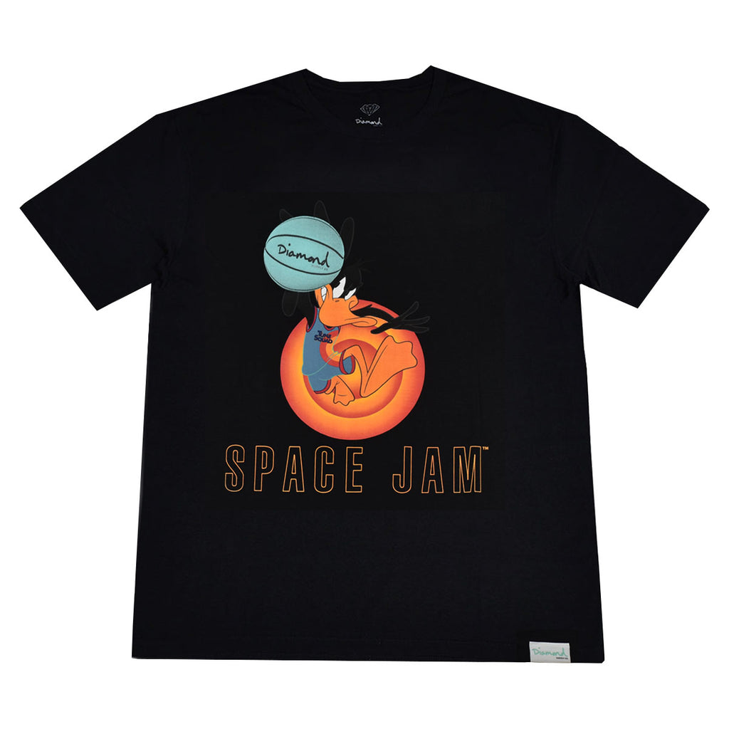 A Diamond x Space Jam The Daffy Duck Tee Black with a cartoon character on it.
