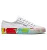 A DC MANUAL RT S X EVAN SMITH WHITE sneaker with a colorful print on it from the Evan Smith collection.