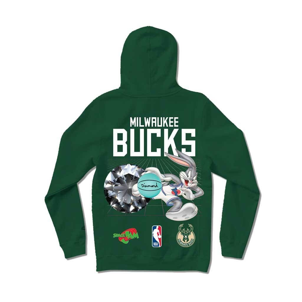 A green hoodie with bugs bunny playing basketball