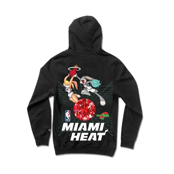 A black hoodie with Bugs Bunny and Lola Bunny playing basketball