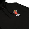 A close up of A black hoodie with a Miami Heat logo on the left chest.
