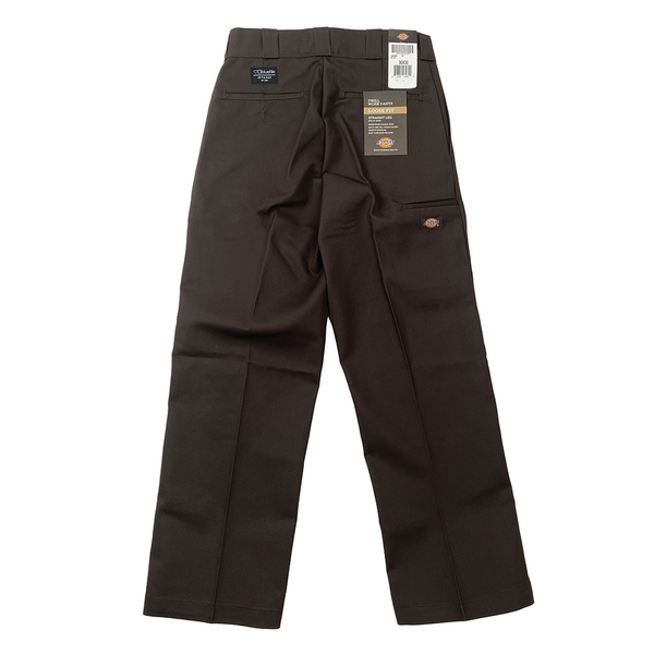A DICKIES BLUETILE DOUBLE KNEE WORK PANT BROWN with a tag on it.